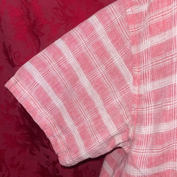 Tommy Bahama Mens Linen Button‎ Down Shirt Sleeve Shirt Pink Plaid XXL Vintage - Picture 4 of 9